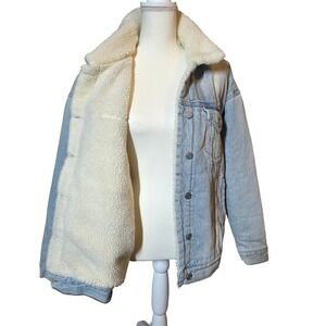 PAC SUN Denim‎ Sherpa Lined Trucker Jacket Light Wash M L